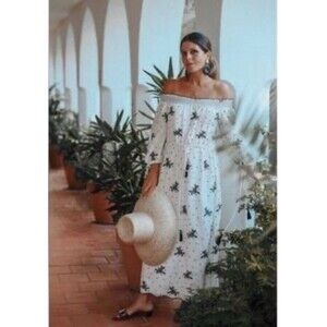 Zara TRF Women’s Maxi Dress Sz Xs Black White Embroidered  Boho Beach Vacation